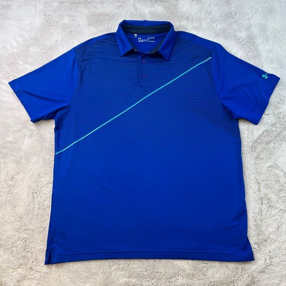 Under Armour HeatGear Loose Polo Shirt Men's Size XL Blue Golf Activewear